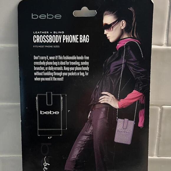 Bebe Leather &‎ Bling Crossbody Phone Bag - Fits Most Phone Sizes Y2K Bling - Picture 2 of 2